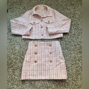 SHEIN Pink and Green Tweed Skirt Set.